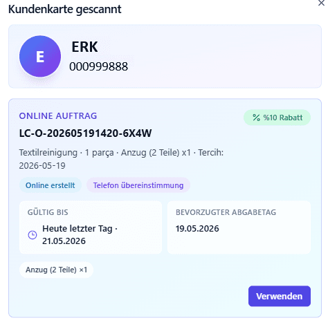 LeoPOS online order customer card screenshot