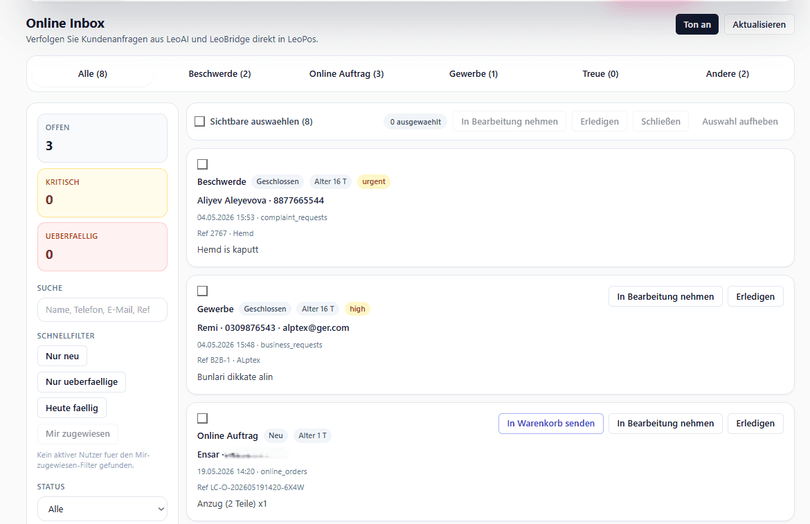 LeoPOS Online Inbox screenshot