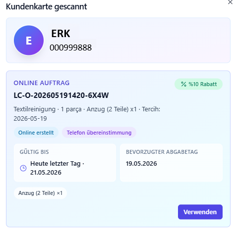 LeoPOS online order customer card screenshot